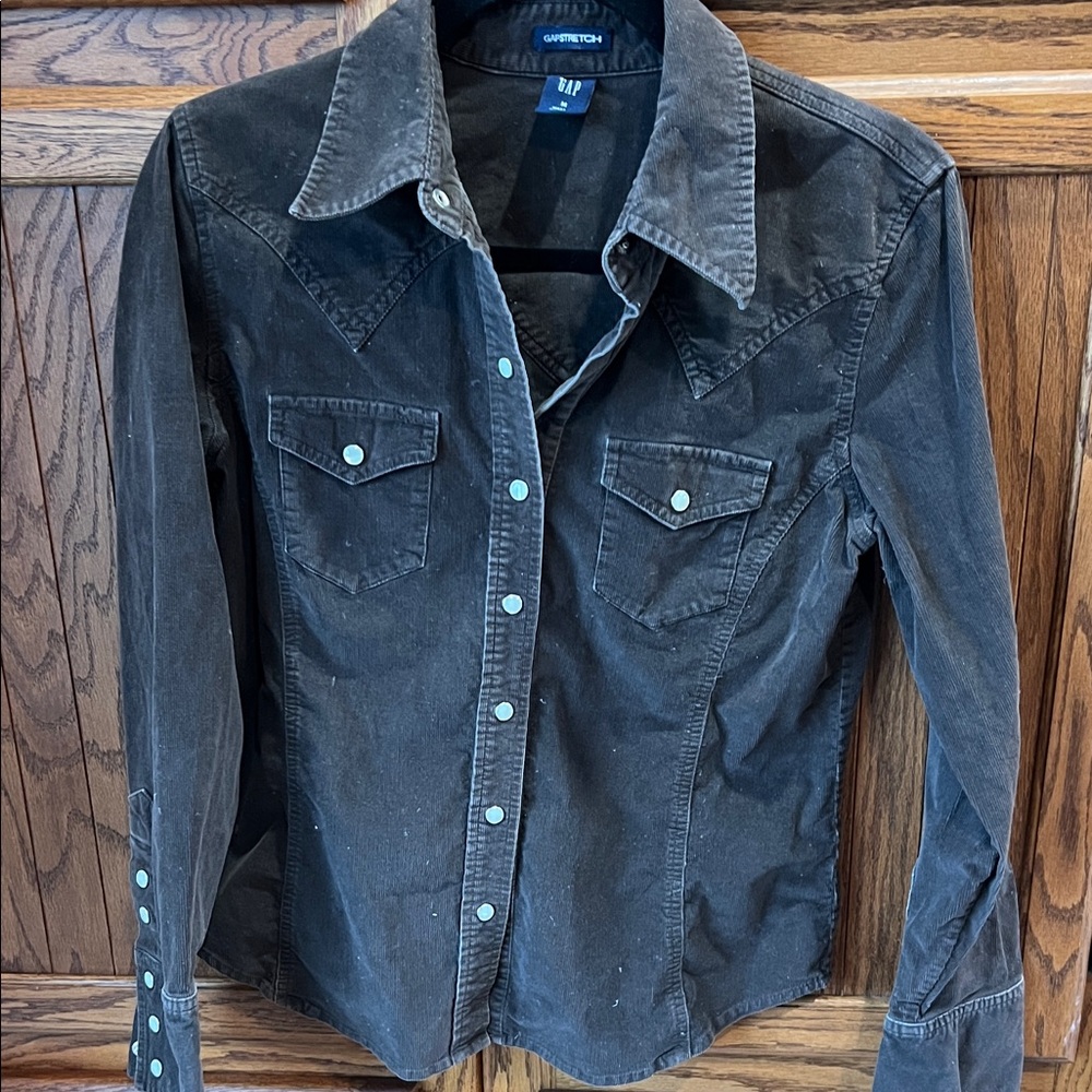 GAP stretch Women's Dark Brown Corduroy  Shirt- Med - Picture 3 of 5